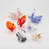 SEVEN MURANO GLASS BIRD-FORM BOWLS
