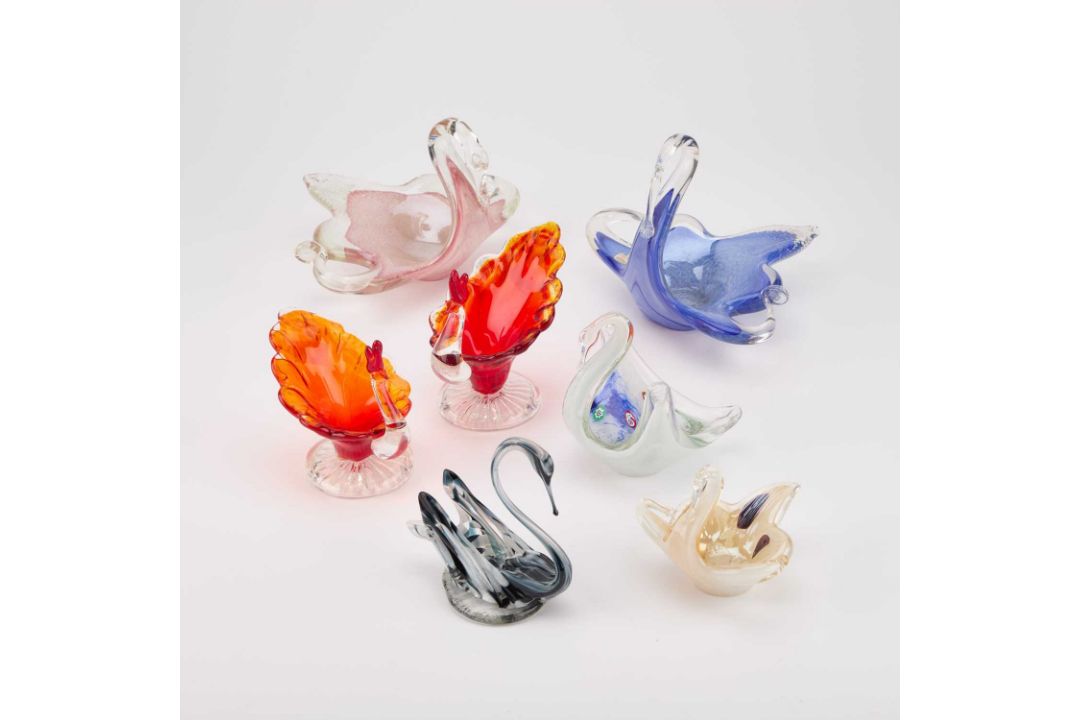 SEVEN MURANO GLASS BIRD-FORM BOWLS