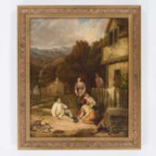 CIRCLE OF EDMUND BRISTOW (1787-1876) FAMILY OUTSIDE THEIR COTTAGE