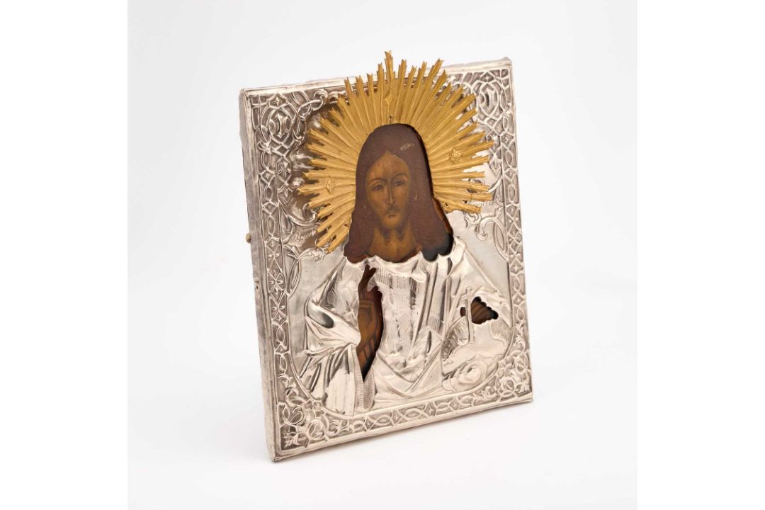 A WHITE-METAL MOUNTED ICON - Image 1 of 3