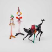 TWO MURANO GLASS MODELS OF CLOWNS AND A MURANO GLASS MATADOR GROUP