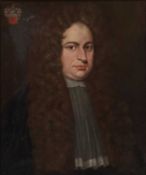 17TH/ 18TH CENTURY ENGLISH SCHOOL PORTRAIT OF A GENTLEMAN, WITH FAMILY CREST