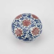 A CHINESE UNDERGLAZE BLUE AND COPPER-RED BOX AND COVER