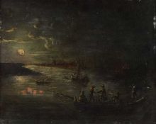 17TH CENTURY DUTCH STYLE FIGURES ON A BOAT, EVENING
