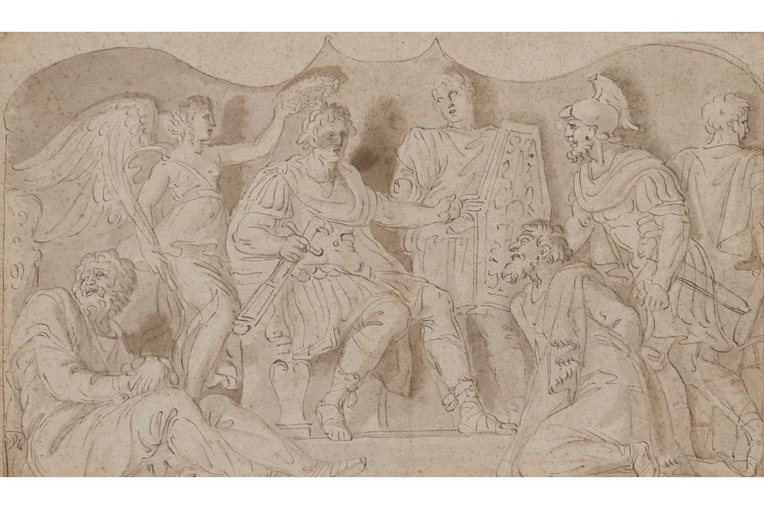 17TH/ 18TH CENTURY ITALIAN SCHOOL OLD MASTER DRAWING WITH AN EMPEROR AND CAPTIVES - Image 1 of 2
