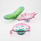 THREE ART GLASS BOWLS