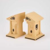 A PAIR OF WEDGWOOD YELLOW JASPERWARE LIBRARY COLLECTION BOOKENDS