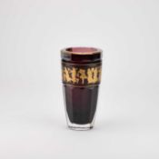 A VAL ST LAMBERT 'DANSE DE FLORE' GILDED AMETHYST GLASS VASE