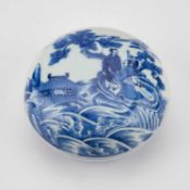 A LARGE CHINESE BLUE AND WHITE BOX AND COVER