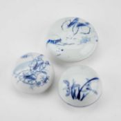 THREE CHINESE BLUE AND WHITE BOXES AND COVERS