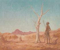 GILBERT THOMAS MEREDITH ROACH (AUSTRALIAN 1895-1978) AN ABORIGINAL HUNTSMAN IN A LANDSCAPE