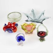 SIX ART GLASS BOWLS/ BASKETS