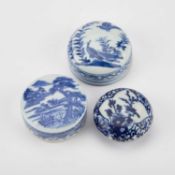 THREE CHINESE BLUE AND WHITE BOXES AND COVERS