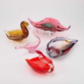 FIVE VENETIAN AND OTHER OTHER ART GLASS BOWLS