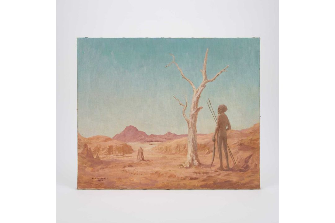 GILBERT THOMAS MEREDITH ROACH (AUSTRALIAN 1895-1978) AN ABORIGINAL HUNTSMAN IN A LANDSCAPE - Image 2 of 2