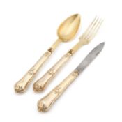 A FRENCH SILVER-GILT TRAVELLING KNIFE, FORK AND SPOON
