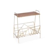 A VINTAGE TEAK AND METAL MAGAZINE RACK TABLE