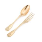 AN EARLY 19TH CENTURY FRENCH SILVER-GILT SPOON AND FORK
