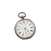 A SILVER OPEN-FACE POCKET WATCH