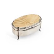 AN ART DECO SILVER AND ENAMEL JEWELLERY BOX