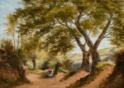 ADAM BERESFORD? (19TH CENTURY ENGLISH SCHOOL) WOODLAND PATH WITH FIGURES