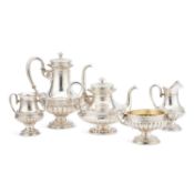 A LATE 19TH CENTURY NORWEGIAN 830 STANDARD SILVER FIVE-PIECE TEA AND COFFEE SERVICE