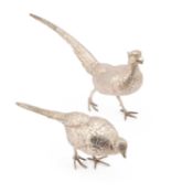 A LARGE PAIR OF BELGIAN SILVER MODELS OF PHEASANTS