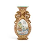 A CHINESE FAUX BRONZE PORCELAIN VASE