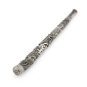 A CHINESE SILVER PARASOL HANDLE
