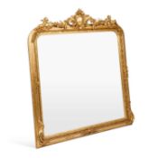 A LARGE PERIOD STYLE GILT-COMPOSITION OVERMANTEL MIRROR