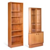A TURNIDGE TEAK CORNER CABINET AND A TEAK OPEN BOOKCASE