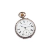 A SILVER OPEN-FACE POCKET WATCH