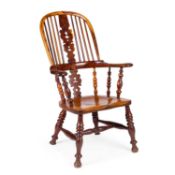 A GOOD 19TH CENTURY YORKSHIRE YEW WOOD BROAD-ARM WINDSOR CHAIR