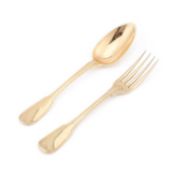 AN EARLY 19TH CENTURY FRENCH SILVER-GILT SPOON AND FORK