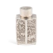 A CHINESE SILVER TEA CADDY