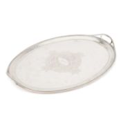 A LARGE 19TH CENTURY RUSSIAN SILVER TWO-HANDLED TRAY