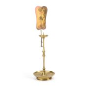 A BRASS AND TIN CANDLESTAND AND REFLECTOR, PROBABLY KOREAN, CIRCA 1900-1905