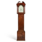 AN EARLY 19TH CENTURY OAK AND MAHOGANY 30-HOUR LONGCASE CLOCK