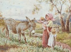 ATTRIBUTED TO MYLES BIRKET FOSTER (1825-1899) CHILDREN AND A DONKEY
