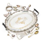 A LARGE SILVER-PLATED TWO-HANDLED TRAY