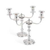 A PAIR OF GEORGIAN STYLE SILVER CANDELABRA