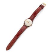 A GENTS 9CT ROSE GOLD ACCURIST STRAP WATCH