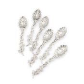 A SET OF SIX LATE 19TH CENTURY GRAPE AND VINE PATTERN SPOONS