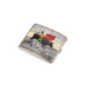 A GERMAN 935 STANDARD SILVER AND ENAMEL CIGARETTE CASE