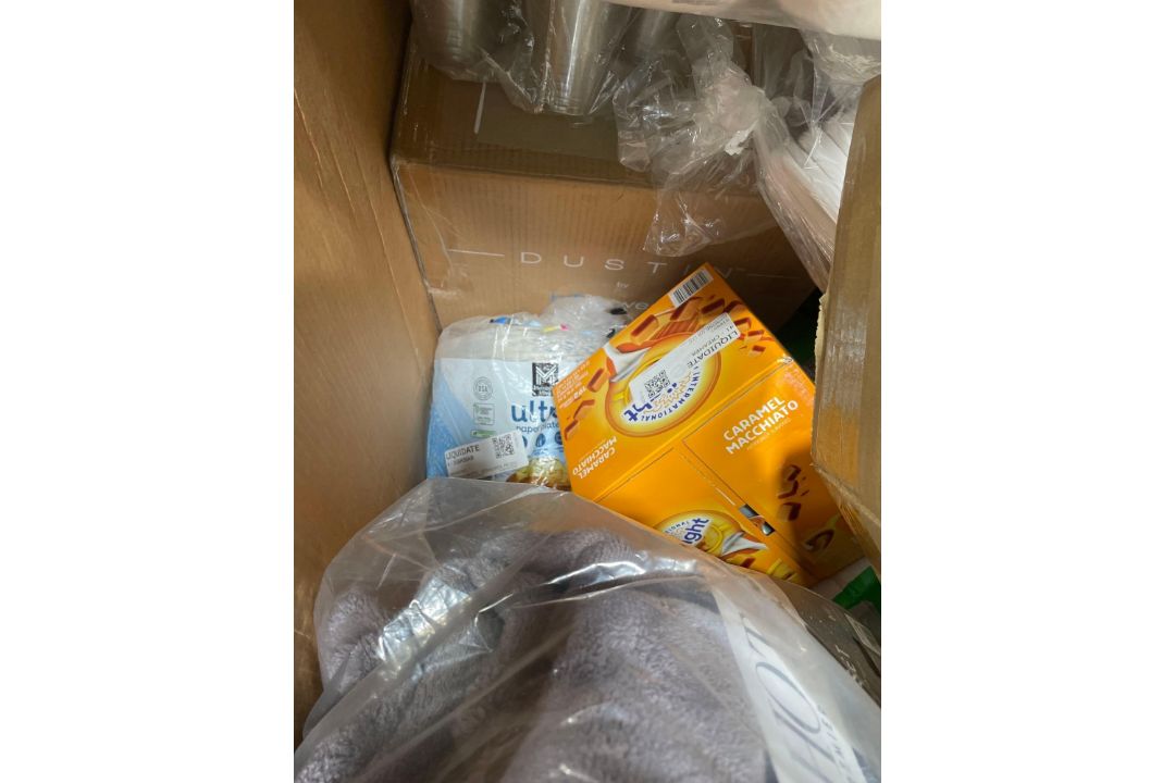 big box store in box: bounter, Coffee creamer, Dog treats, suitcase, towels, Cups, plates, wagon, an - Image 6 of 8