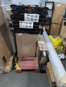 Massage table, Multiple Worx Saw horses, Rug, Zinus bed products