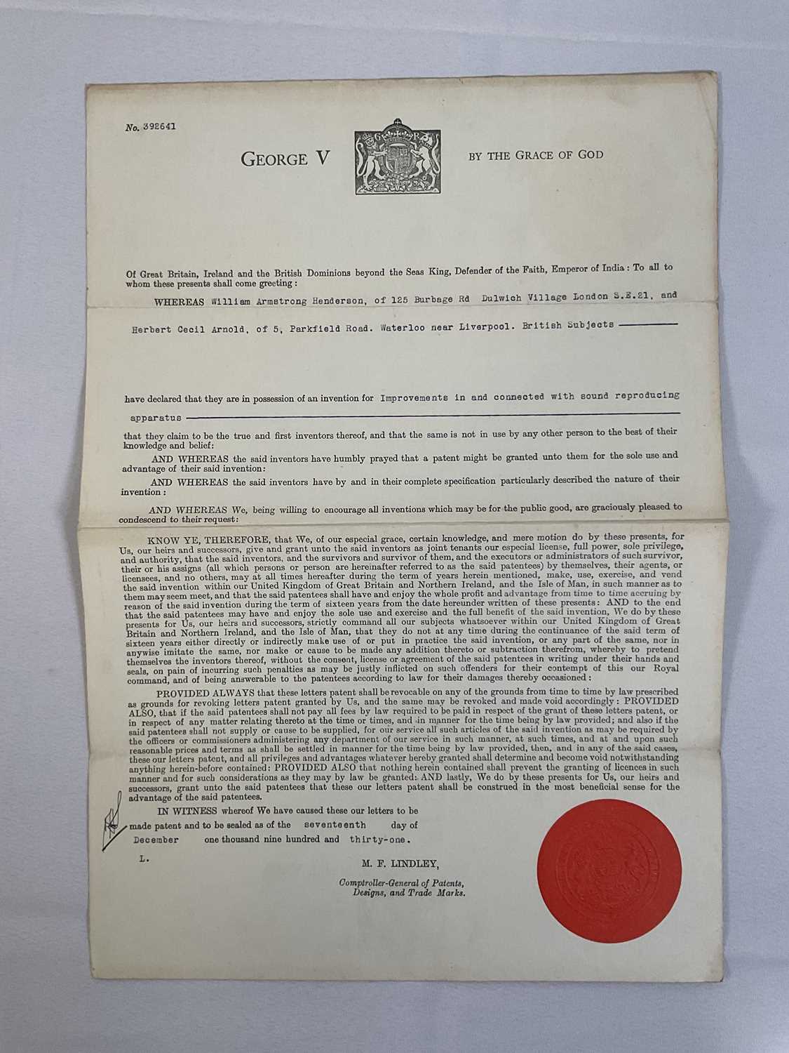 A collection of patents and related documents about the invention of improved sound recording - Image 7 of 12