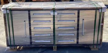 Unused 2024 7FT Work Bench with 10 Drawers & 2 Cabinets