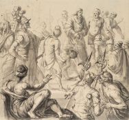 Unbekannt (17.Jhd), Christus vor Pilatus, Pinselzeichnung Barock Religiös