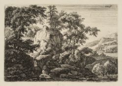 A. WATERLOO (1609-1676), Doppelter Wasserfall, um 1650, Radierung Barock